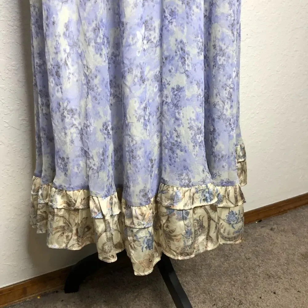ASOS Design purple white gold floral cottagecore prairie midi dress size 14 NWT